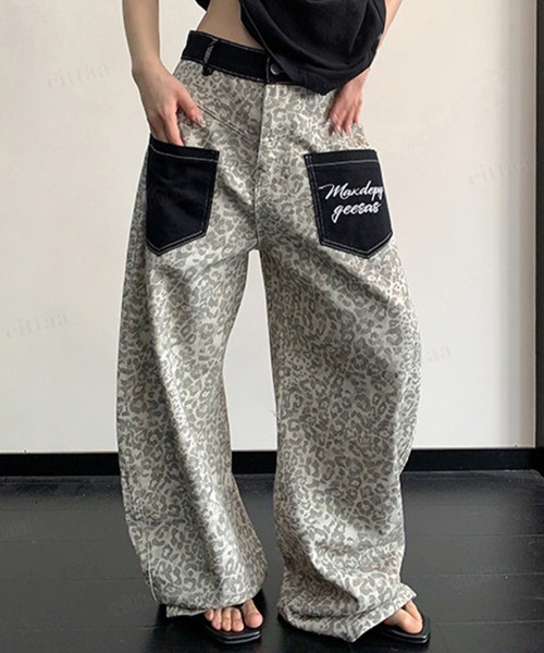 Dalfwin(ダールフィン)の「韓国ファッション レオパード柄ワイドデニムパンツパンツ(デニムパンツ・レディース・ライトブラウン/グレー・LARGE/MEDIUM/SMALL)」の14枚目の写真