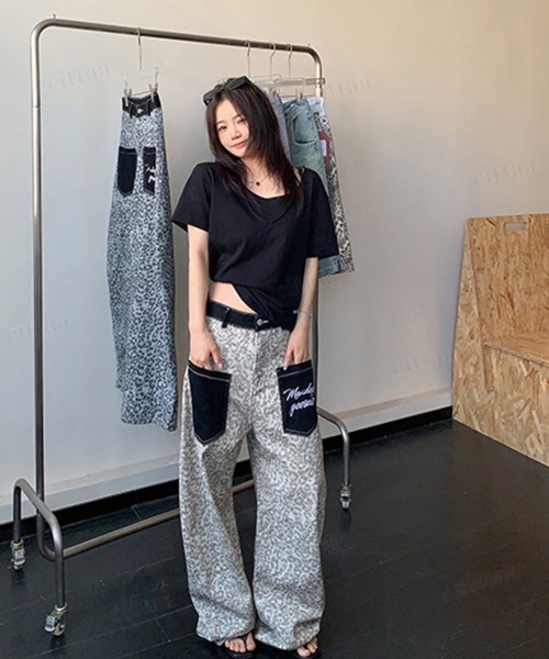 Dalfwin(ダールフィン)の「韓国ファッション レオパード柄ワイドデニムパンツパンツ(デニムパンツ・レディース・ライトブラウン/グレー・LARGE/MEDIUM/SMALL)」の16枚目の写真