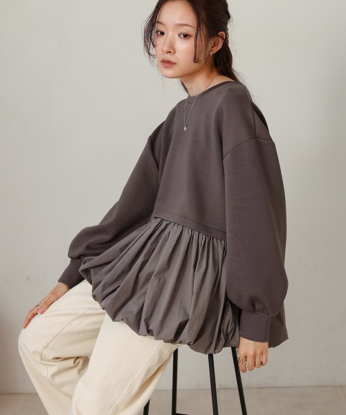 Bab(バブ)の「裾バルーンペプラムトップス(Tシャツ/カットソー・レディース・チャコールグレー/ベージュ/アイボリー・FREE)」の14枚目の写真