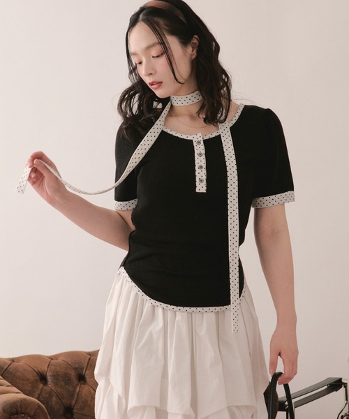 loin nuit(ロワンニュイ)の「henley short sleeve tops / ヘンリーショートスリーブトップス(Tシャツ/カットソー・レディース・ミント/ネイビー/ブラック/ブラウン/ピンク・FREE)」の14枚目の写真