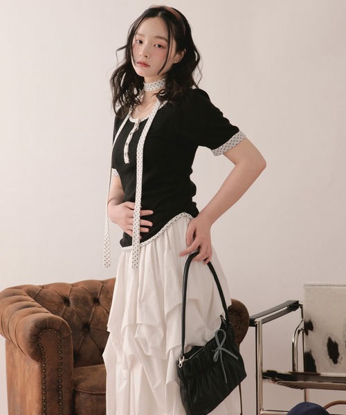 loin nuit(ロワンニュイ)の「henley short sleeve tops / ヘンリーショートスリーブトップス(Tシャツ/カットソー・レディース・ミント/ネイビー/ブラック/ブラウン/ピンク・FREE)」の12枚目の写真