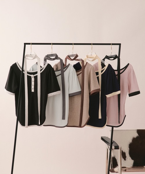 loin nuit(ロワンニュイ)の「henley short sleeve tops / ヘンリーショートスリーブトップス(Tシャツ/カットソー・レディース・ミント/ネイビー/ブラック/ブラウン/ピンク・FREE)」の6枚目の写真