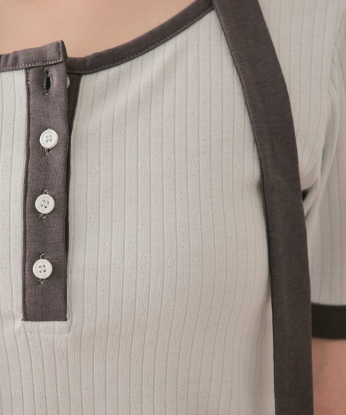 loin nuit(ロワンニュイ)の「henley short sleeve tops / ヘンリーショートスリーブトップス(Tシャツ/カットソー・レディース・ミント/ネイビー/ブラック/ブラウン/ピンク・FREE)」の22枚目の写真