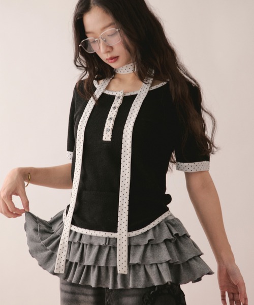 loin nuit(ロワンニュイ)の「henley short sleeve tops / ヘンリーショートスリーブトップス(Tシャツ/カットソー・レディース・ミント/ネイビー/ブラック/ブラウン/ピンク・FREE)」の10枚目の写真