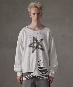 GRANCY】LinestoneDesign Graphic Damage LongTee / ラインストーン