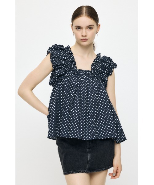 MOUSSY(マウジー)の「SHOULDER FRILLS トップス(シャツ/ブラウス・レディース・ダークブルー/ライトイエロー/ホワイト/ブラック系その他/ブラック・FREE)」の12枚目の写真