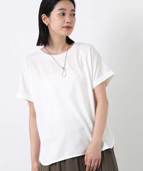 Gready Brilliant（グレディブリリアン）の「綿ジャージーラウンドヘムカットソー（Tシャツ/カットソー・レディース・チャコールグレー/オフホワイト/イエロー・38）」の2枚目の写真