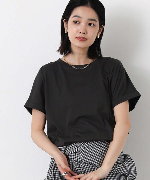 Gready Brilliant（グレディブリリアン）の「綿ジャージーラウンドヘムカットソー（Tシャツ/カットソー・レディース・チャコールグレー/オフホワイト/イエロー・38）」の3枚目の写真