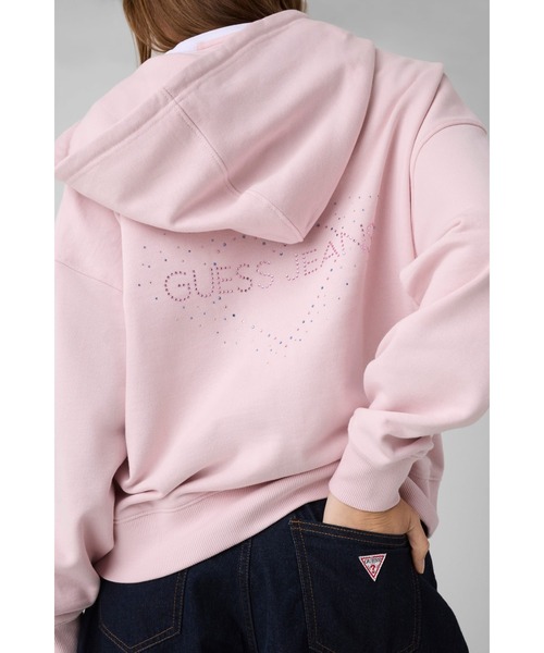 GUESS JEANS(ゲスジーンズ)の「GUESS JEANS Rhinestone Zip Hoodie パーカー ジップアップ フーディー(パーカー・レディース・ピンク/ブラック・X-SMALL/SMALL/MEDIUM/LARGE/X-LARGE)」の4枚目の写真