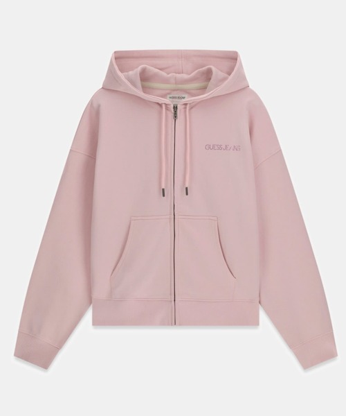 GUESS JEANS(ゲスジーンズ)の「GUESS JEANS Rhinestone Zip Hoodie パーカー ジップアップ フーディー(パーカー・レディース・ピンク/ブラック・X-SMALL/SMALL/MEDIUM/LARGE/X-LARGE)」の6枚目の写真