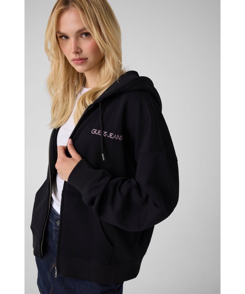 GUESS JEANS(ゲスジーンズ)の「GUESS JEANS Rhinestone Zip Hoodie パーカー ジップアップ フーディー(パーカー・レディース・ピンク/ブラック・X-SMALL/SMALL/MEDIUM/LARGE/X-LARGE)」の8枚目の写真