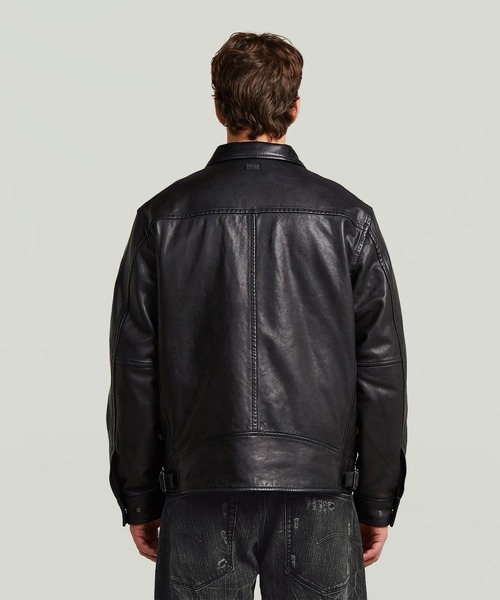 G-STAR（ジースター）の「Leather Bomber Jacket/ジップアップレザーブルゾン（ブルゾン・メンズ・ダークブラック・LARGE）」の2枚目の写真