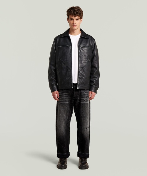 G-STAR（ジースター）の「Leather Bomber Jacket/ジップアップレザーブルゾン（ブルゾン・メンズ・ダークブラック・LARGE）」の5枚目の写真