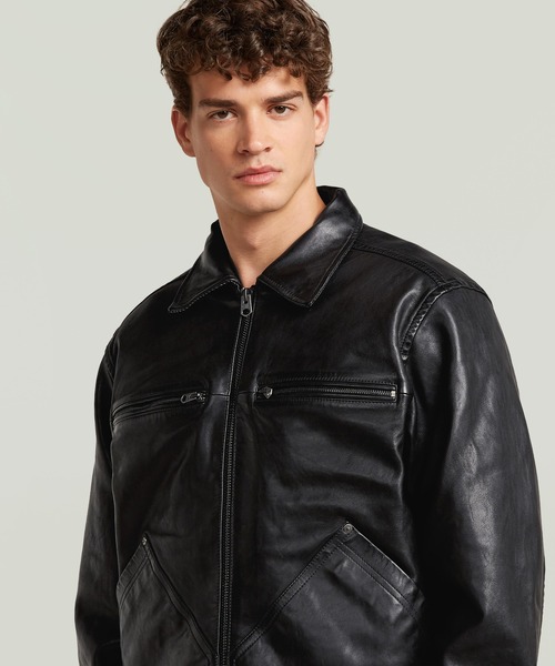 G-STAR（ジースター）の「Leather Bomber Jacket/ジップアップレザーブルゾン（ブルゾン・メンズ・ダークブラック・LARGE）」の3枚目の写真
