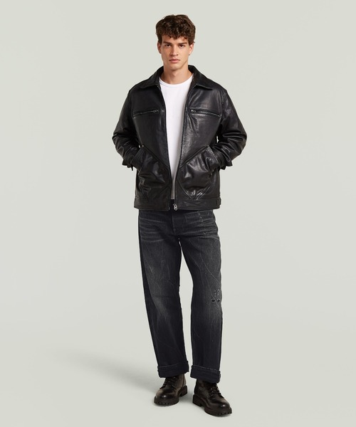 G-STAR（ジースター）の「Leather Bomber Jacket/ジップアップレザーブルゾン（ブルゾン・メンズ・ダークブラック・LARGE）」の4枚目の写真