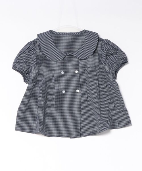 SPINNS（スピンズ）の「チェック柄半袖ブラウス/ダブルボタン/韓国ガーリー（シャツ/ブラウス・レディース・ネイビー・ONESIZE）」の3枚目の写真