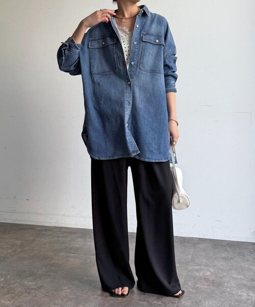 DouDou（ドゥドゥ）の「【Healthy denim】Almond（シャツ/ブラウス・レディース・ブルー・1）」の3枚目の写真