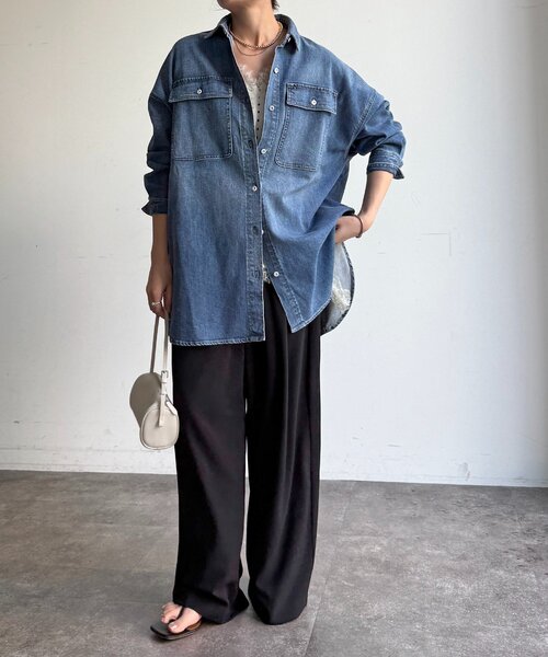 DouDou（ドゥドゥ）の「【Healthy denim】Almond（シャツ/ブラウス・レディース・ブルー・1）」の5枚目の写真