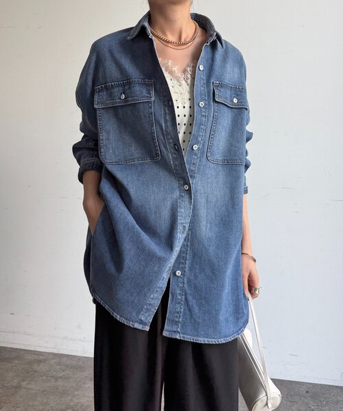 DouDou（ドゥドゥ）の「【Healthy denim】Almond（シャツ/ブラウス・レディース・ブルー・1）」の7枚目の写真