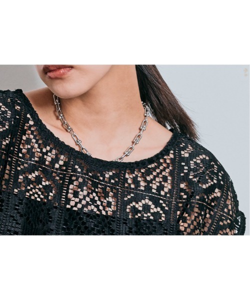 W:Huku(フーク)の「スクエアレース ノースリーブ トップス(Tシャツ/カットソー・レディース・ブラック/オフホワイト・FREE)」の9枚目の写真