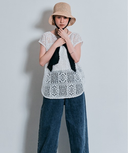 W:Huku(フーク)の「スクエアレース ノースリーブ トップス(Tシャツ/カットソー・レディース・ブラック/オフホワイト・FREE)」の21枚目の写真