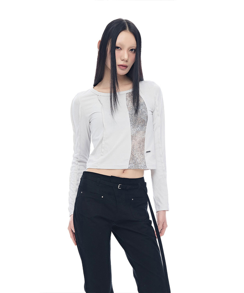 HALF DEVIL US（ハーフデビルアス）の「パネルカットクロップTシャツ_チャコール（Tシャツ/カットソー・レディース・その他・FREE）」の9枚目の写真