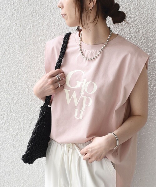 SHIPS Colors(シップス カラーズ)の「SHIPS Colors:〈接触冷感〉ショルダータック プリント トップス◇(Tシャツ/カットソー・レディース・ピンク/オフホワイト/ダークグレー・ONE SIZE)」の3枚目の写真