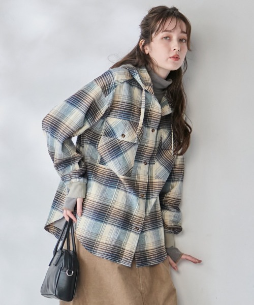 KRIFF MAYER Lady's Collection（クリフメイヤーレディースコレクション）の「ビエラフードシャツ（シャツ/ブラウス・レディース・ブラウン/オリーブ/ブラック/ナチュラル・LARGE/MEDIUM）」の8枚目の写真