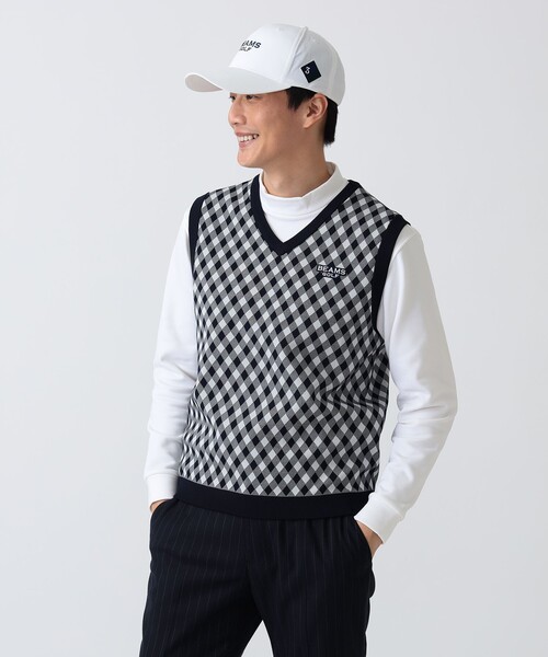 BEAMS GOLF(ビームスゴルフ)の「PURPLE LABEL / バイヤスチェック ニットベスト(ニット/セーター・メンズ・ネイビー/ホワイト系その他5・L/M/S/XL)」の1枚目の写真
