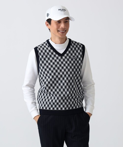 BEAMS GOLF(ビームスゴルフ)の「PURPLE LABEL / バイヤスチェック ニットベスト(ニット/セーター・メンズ・ネイビー/ホワイト系その他5・L/M/S/XL)」の3枚目の写真