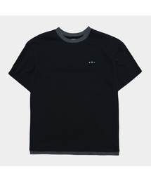 ブルーリベットポイントリンガー配色ラウンドネックセミオーバーフィット半袖Tシャツ_2COLOR