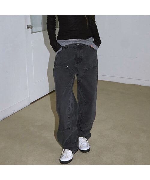 AENE(エイネ)の「カーペンター ワークパンツ(チャコール)(デニムパンツ・レディース・チャコール・SMALL/MEDIUM/LARGE)」の1枚目の写真