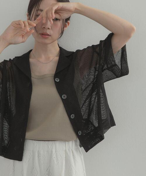 URBAN RESEARCH DOORS(アーバンリサーチドアーズ)の「オープンカラーメッシュシャツ(シャツ/ブラウス・レディース・ブラウン/ブラック・FREE)」の5枚目の写真