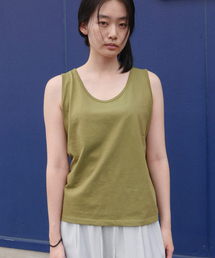 Boxy Fit Cotton Sleeveless Tee_OLIVE