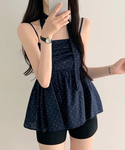 VIVID LADY(ビビッドレディー)の「チョーカー付き ドットペプラムキャミトップス(シャツ/ブラウス・レディース・クリーム/ネイビー/ライトブルー・FREE)」の14枚目の写真