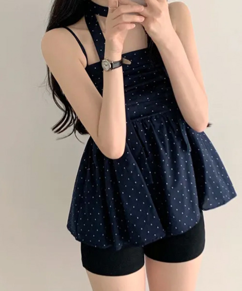 VIVID LADY(ビビッドレディー)の「チョーカー付き ドットペプラムキャミトップス(シャツ/ブラウス・レディース・クリーム/ネイビー/ライトブルー・FREE)」の15枚目の写真