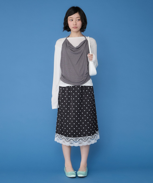Unblend(アンブレンド)の「【Unblend】ドット/チェック アソート 裾配色レーススカート(スカート・レディース・ブラック/ミント/ホワイト/ベージュ・SHORT/LONG)」の9枚目の写真