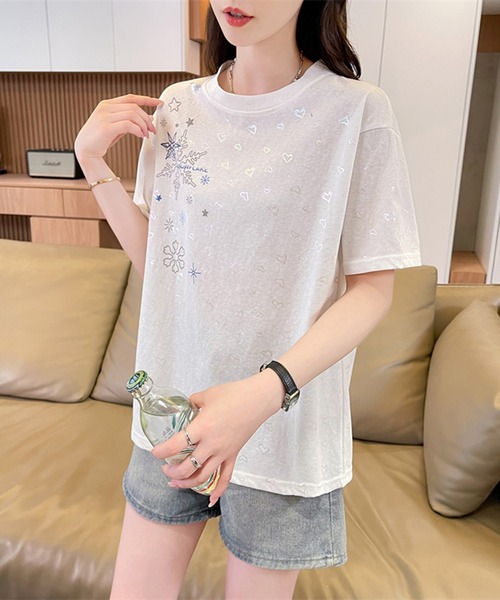 Girly Doll（ガーリードール）の「プリントTシャツ（Tシャツ/カットソー・レディース・ベージュ/ホワイト・M/L）」の2枚目の写真