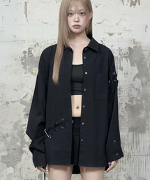Eyelet Point Oversized Shirt (Black)
