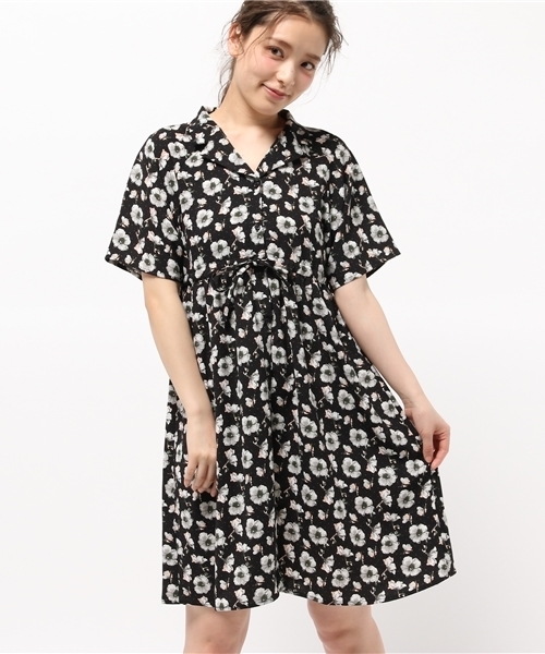 E hyphen world gallery(イーハイフンワールドギャラリー)の「SS ジョーゼット花柄ドットPtワンピース(ワンピース・レディース・ブラック/オフホワイト・FREE)」の13枚目の写真