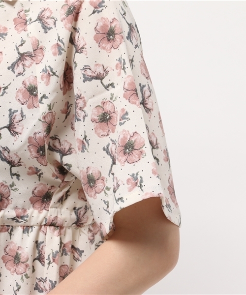 E hyphen world gallery(イーハイフンワールドギャラリー)の「SS ジョーゼット花柄ドットPtワンピース(ワンピース・レディース・ブラック/オフホワイト・FREE)」の9枚目の写真