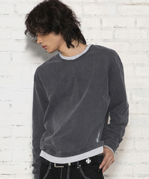 XTONZ（エクストーンズ）の「XTT168 ダストウォッシングレイヤードクロップロングスリーブ (ブラック)（Tシャツ/カットソー）」