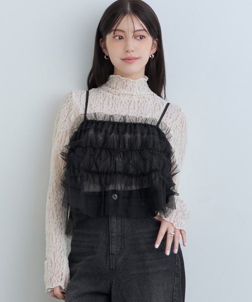 Tiny EDEN（タイニーエデン）の「【中野恵那 着用】チュールレイヤードキャミソール（前後2WAY）（キャミソール・レディース・グレー/ブラック・FREE）」の9枚目の写真