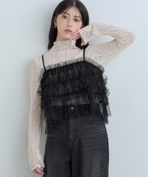 Tiny EDEN（タイニーエデン）の「【中野恵那 着用】チュールレイヤードキャミソール（前後2WAY）（キャミソール・レディース・グレー/ブラック・FREE）」の10枚目の写真