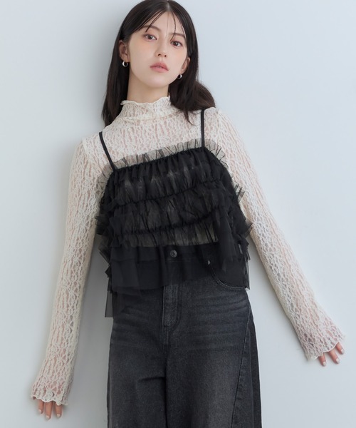 Tiny EDEN（タイニーエデン）の「【中野恵那 着用】チュールレイヤードキャミソール（前後2WAY）（キャミソール・レディース・グレー/ブラック・FREE）」の11枚目の写真