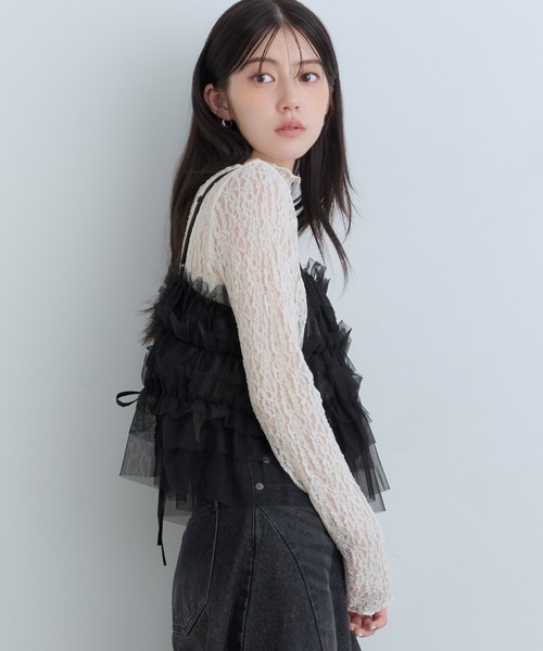 Tiny EDEN（タイニーエデン）の「【中野恵那 着用】チュールレイヤードキャミソール（前後2WAY）（キャミソール・レディース・グレー/ブラック・FREE）」の12枚目の写真