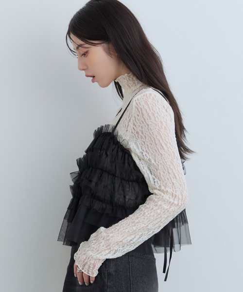 Tiny EDEN（タイニーエデン）の「【中野恵那 着用】チュールレイヤードキャミソール（前後2WAY）（キャミソール・レディース・グレー/ブラック・FREE）」の13枚目の写真