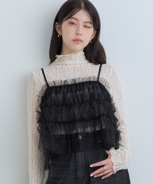 Tiny EDEN（タイニーエデン）の「【中野恵那 着用】チュールレイヤードキャミソール（前後2WAY）（キャミソール・レディース・グレー/ブラック・FREE）」の15枚目の写真