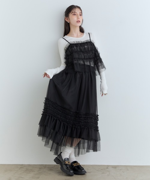 Tiny EDEN（タイニーエデン）の「【中野恵那 着用】チュールレイヤードキャミソール（前後2WAY）（キャミソール・レディース・グレー/ブラック・FREE）」の18枚目の写真