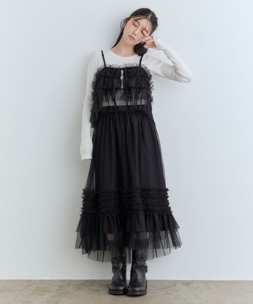 Tiny EDEN（タイニーエデン）の「【中野恵那 着用】チュールレイヤードキャミソール（前後2WAY）（キャミソール・レディース・グレー/ブラック・FREE）」の22枚目の写真